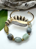 Amazonite, Bone, Glass, and Bronze