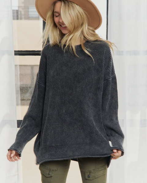 Ribbed Knit Slouch Sweater