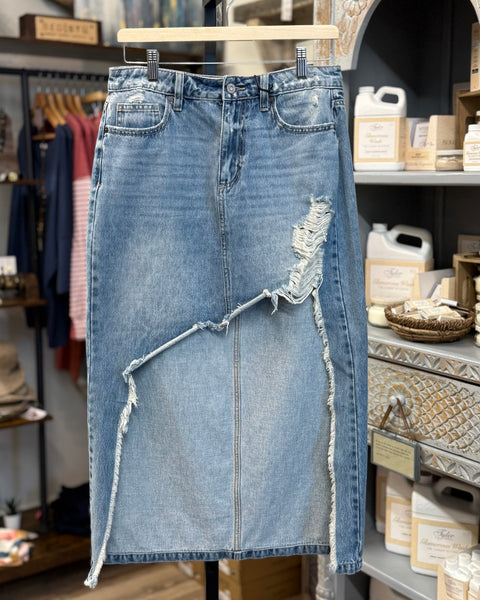 Rebel Edge Distressed Denim Skirt