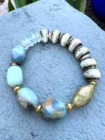 Amazonite, Bone, Glass, and Bronze