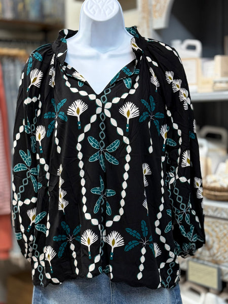 Midnight Bloom Peasant Top