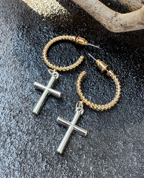 Mixed Metal Cross Dangle