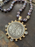 Peacock Pearl & Coin Necklace